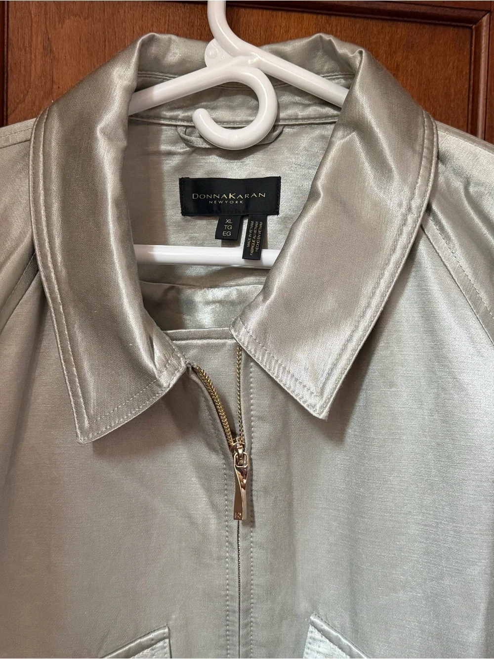 Donna Karan New York Vapor Metallic Belted Biker Jacket